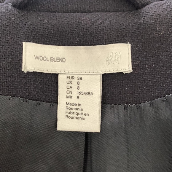 H & M Navy Wool Coat size 8 - Picture 15 of 17